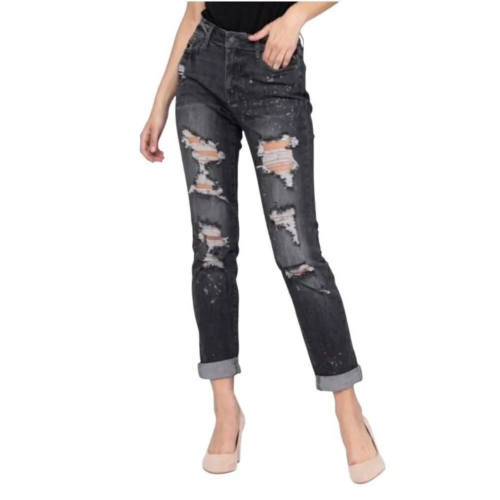 Judy blue Distressed Splatter boyfriend fit Jeans black new
